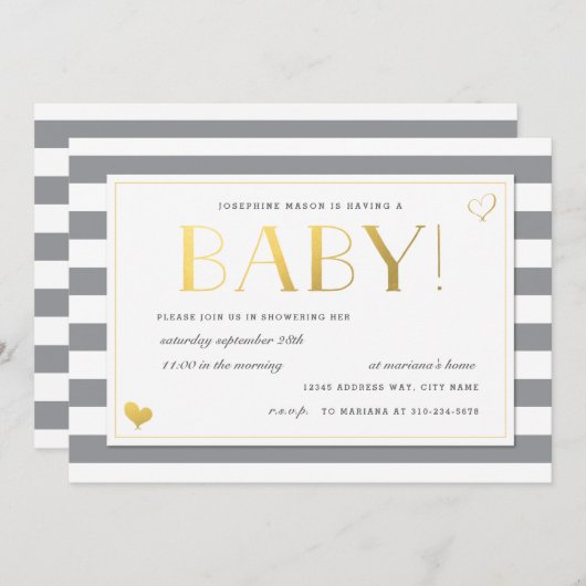 Baby shower in grijs en faux Gold onthullen Kaart (Voorkant / Achterkant)