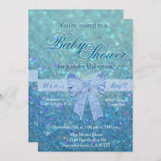 Baby shower in het Blauwgroen en blauw Kaart (Voorkant / Achterkant)