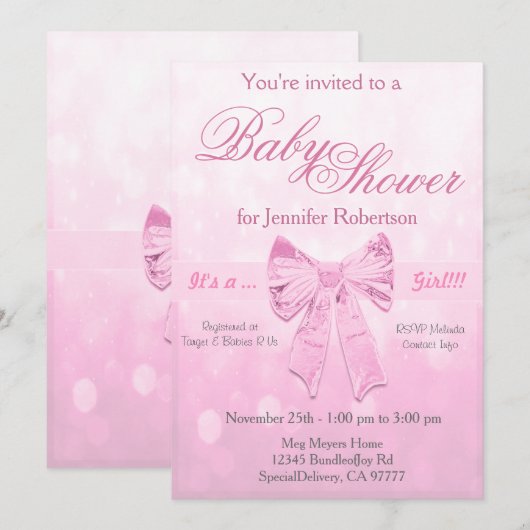 Baby shower in roze en wit kaart (Voorkant / Achterkant)