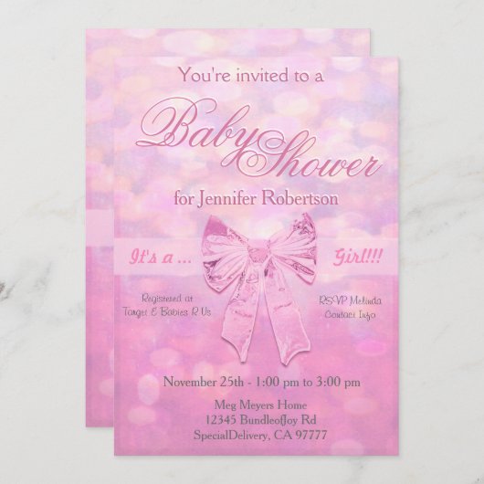 Baby shower in roze kaart (Voorkant / Achterkant)