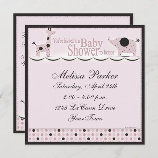 baby shower in roze Poka Stippen Uitnodiging (Voorkant / Achterkant)