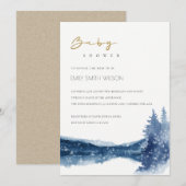 BABY SHOWER INDIGO BLAUWE MOUNTAIN LAKE INVITE BEDANKKAART (Voorkant / Achterkant)