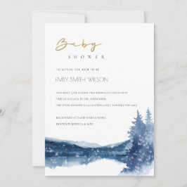 BABY SHOWER INDIGO BLAUWE MOUNTAIN LAKE INVITE BEDANKKAART