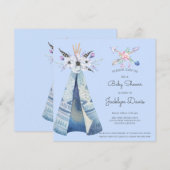 Baby shower Indische tipi veren bloemen blauw Kaart (Voorkant / Achterkant)