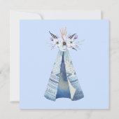 Baby shower Indische tipi veren bloemen blauw Kaart (Achterkant)