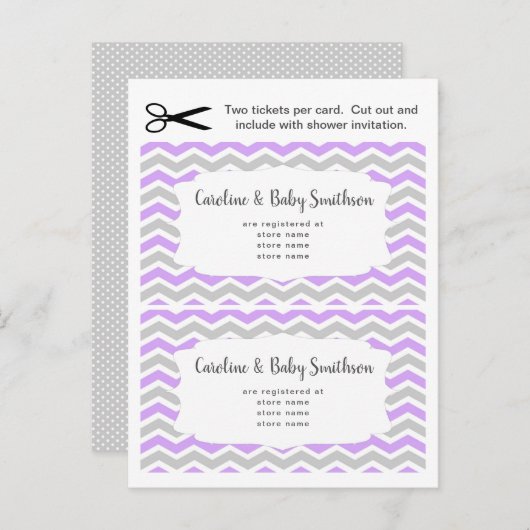 Baby Shower info-insteekkaarten, lavendelpaars Uitnodiging Briefkaart (Voorkant / Achterkant)