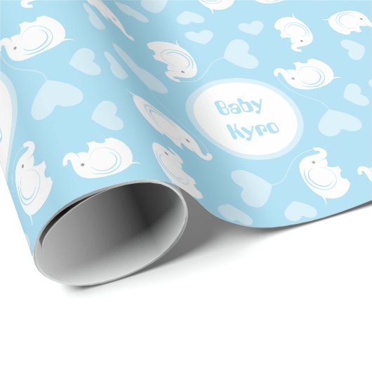 Baby shower inpakpapier met olifant voor jongen (Rol Hoek)