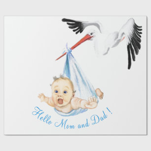 Baby Shower Inpakpapier Ooievaar met Baby
