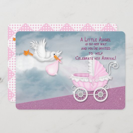 BABY SHOWER-INVITATIE - ANGEL VAN HET HOOFD KAART (Voorkant / Achterkant)
