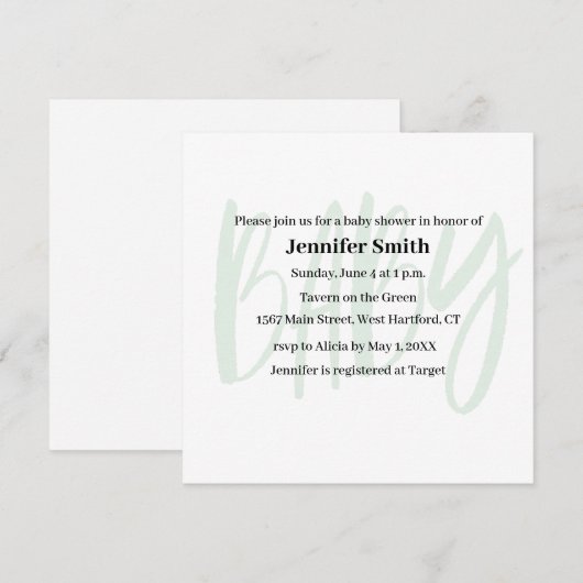 BABY SHOWER INVITATIE BRIEFKAART (Voorkant / Achterkant)