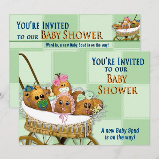 BABY SHOWER-INVITATIE - COLLECTIE VAN DE POTATOFAM KAART (Voorkant / Achterkant)