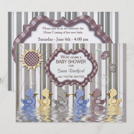 BABY SHOWER-INVITATIE - EENHEIDSZWEMMERING - UNIEK KAART (Voorkant / Achterkant)