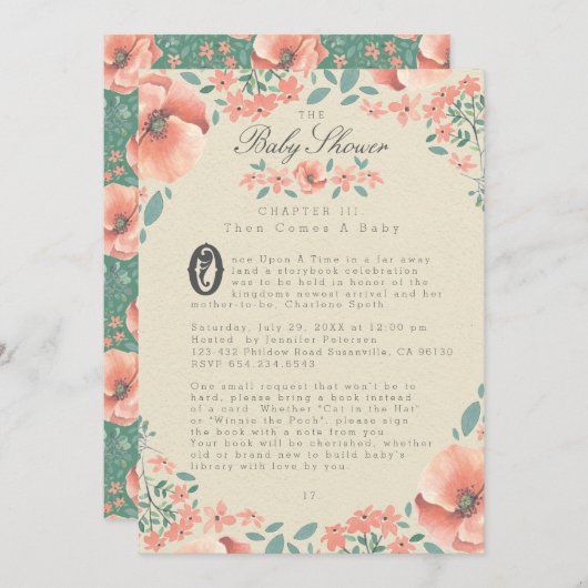 BABY SHOWER INVITATIE |  Floral Storybook Kaart (Voorkant / Achterkant)