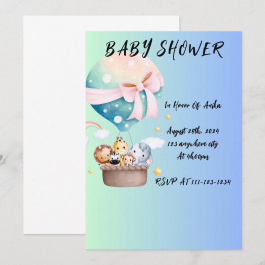 BABY SHOWER INVITATIE KAART (Voorkant / Achterkant)