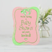 BABY SHOWER INVITATIE - PINK/MINT GROEN/POLKA DOT KAART (Staand voorkant)