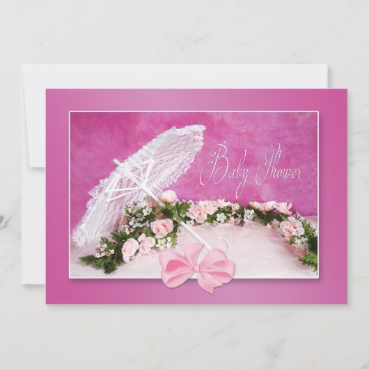 BABY SHOWER-INVITATIE - PINK/PARASOL/ROZEN KAART (Voorkant)