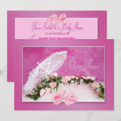 BABY SHOWER-INVITATIE - PINK/PARASOL/ROZEN KAART (Voorkant / Achterkant)