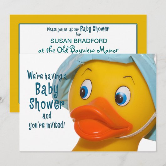 BABY SHOWER INVITATIE - RUBBER DUCK CLOSE-UP KAART (Voorkant / Achterkant)