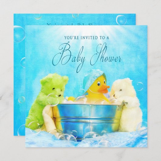 BABY SHOWER INVITATIE - RUBBER DUCKY EN VRIENDEN KAART (Voorkant / Achterkant)