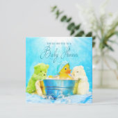 BABY SHOWER INVITATIE - RUBBER DUCKY EN VRIENDEN KAART (Staand voorkant)