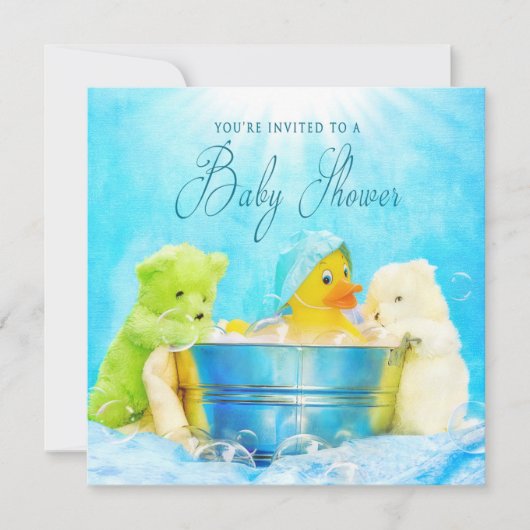 BABY SHOWER INVITATIE - RUBBER DUCKY EN VRIENDEN KAART (Voorkant)