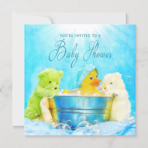 BABY SHOWER INVITATIE - RUBBER DUCKY EN VRIENDEN KAART