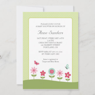 Baby shower-invitatie voor vlinder en bloemen kaart