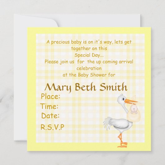 BABY SHOWER INVITATIESYELLOW KAART (Achterkant)