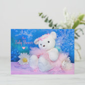 Baby shower Invitation, Ballerina Teddy Beer Kaart (Staand voorkant)