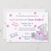 Baby shower Invitation, Ballerina Teddy Beer Kaart (Achterkant)