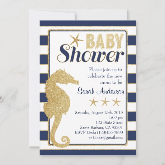 baby shower Invitation Beach Theme-Gold Seahorse Kaart (Voorkant)