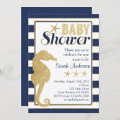 baby shower Invitation Beach Theme-Gold Seahorse Kaart (Voorkant / Achterkant)
