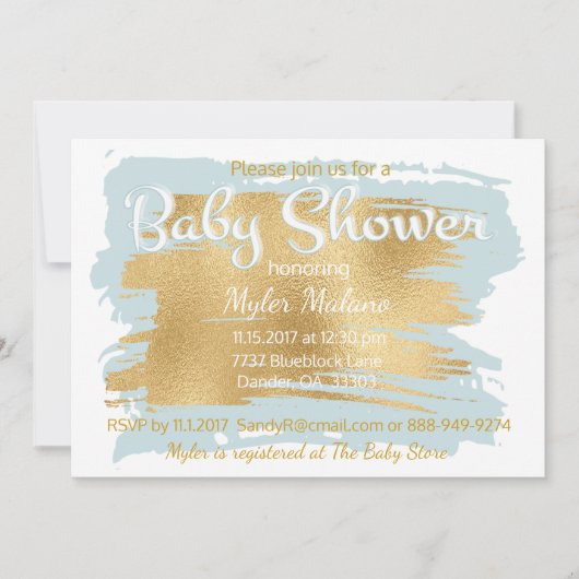 Baby shower Invitation Blue/Gold Kaart (Voorkant)