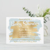 Baby shower Invitation Blue/Gold Kaart (Staand voorkant)
