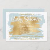 Baby shower Invitation Blue/Gold Kaart (Voorkant / Achterkant)