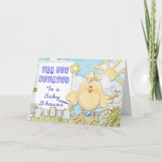 Baby shower Invitation Blue Little Chick (Voorkant)