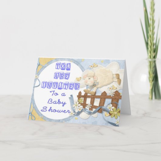 Baby shower Invitation Blue Little Lamb (Voorkant)