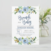 Baby shower invitation boy, blue floral invite kaart (Staand voorkant)