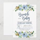 Baby shower invitation boy, blue floral invite kaart (Voorkant / Achterkant)