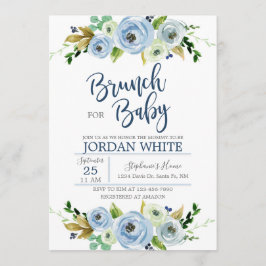Baby shower invitation boy, blue floral invite kaart