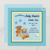 Baby shower Invitation Boy Teddy Bear Blue Kaart (Voorkant / Achterkant)