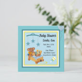 Baby shower Invitation Boy Teddy Bear Blue Kaart (Staand voorkant)