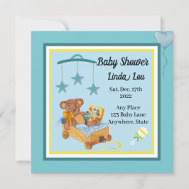Baby shower Invitation Boy Teddy Bear Blue Kaart