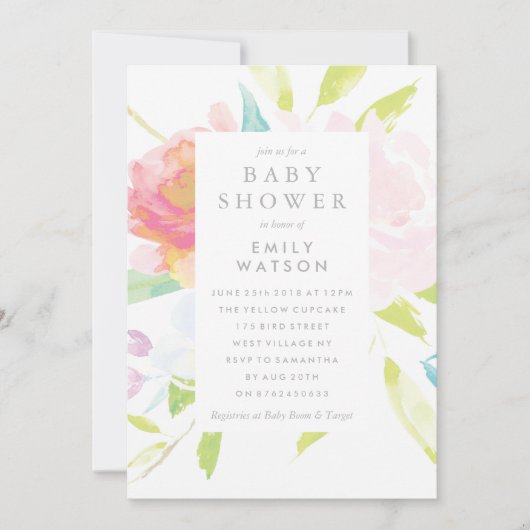 Baby shower Invitation Bright Floral Waterverf Kaart (Voorkant)