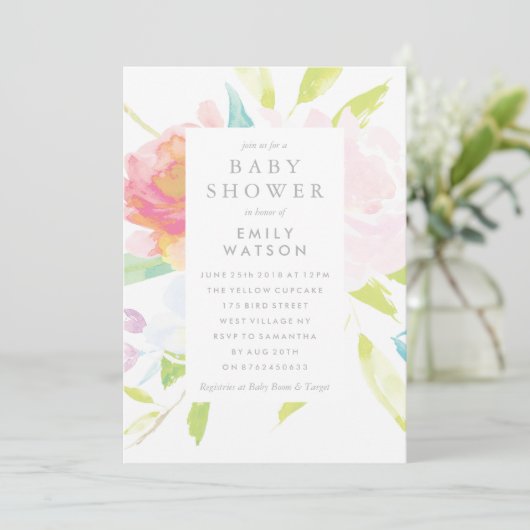 Baby shower Invitation Bright Floral Waterverf Kaart (Staand voorkant)