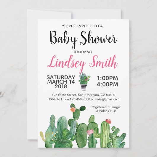 Baby shower Invitation Cactus-Cacti Kaart (Voorkant)