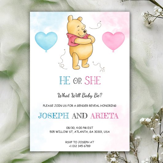 Baby shower Invitation card featuring a bear  Kaart