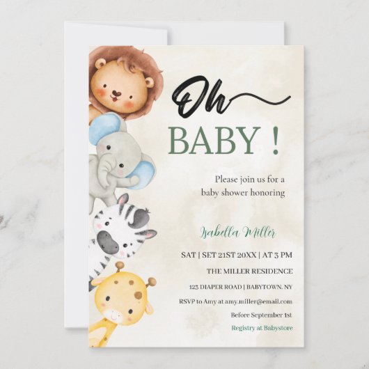 Baby Shower Invitation  –Customizable Kaart (Voorkant)