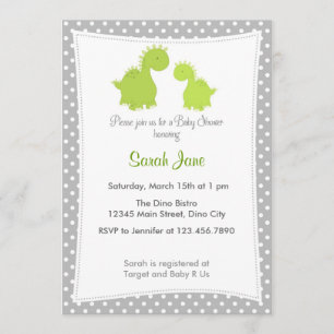 baby shower Invitation Cute Dinosaur Grey Green Kaart