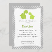 baby shower Invitation Cute Dinosaur Grey Green Kaart (Voorkant / Achterkant)